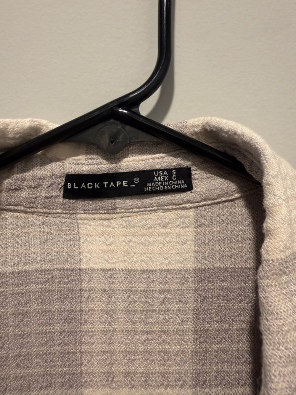 Black Tape_ Women's Plaid Button-Down Shirt in Cream and Light Gray - Picture 3 of 3